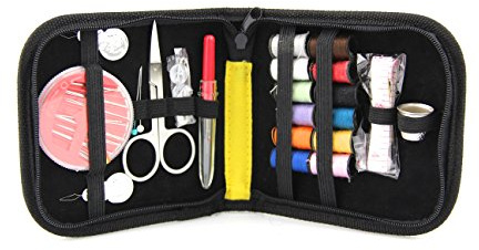 RayLineDo® Craft DIY Sewing Kit With Zippered Enclosure for Travel,Home Includes Needles/Threaders/Mini Scissors/Safety Pin/Colored Thread Bobbins/Tape/Thimbles/Buttons In Black