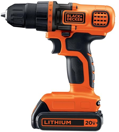 BLACK+DECKER 20V MAX Cordless Drill and Driver, 3/8 Inch, With LED Work Light, Battery and Charger Included (LDX120C)