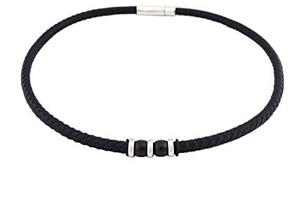 DonDon Geflochtene Lederhalskette schwarz und Edelstahl Verschluss