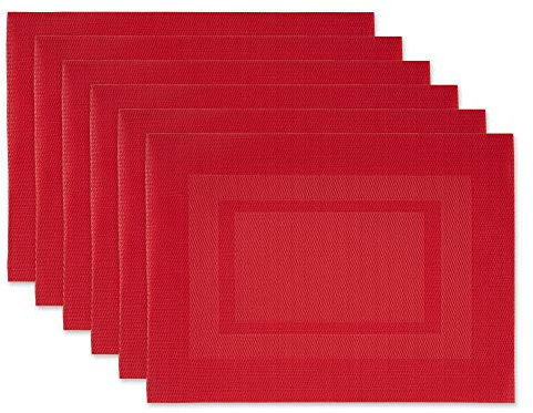 DII PVC Tabletop Collection Woven Indoor/Outdoor, Placemat Set, 13x17.25, Tango Red, 6 Piece
