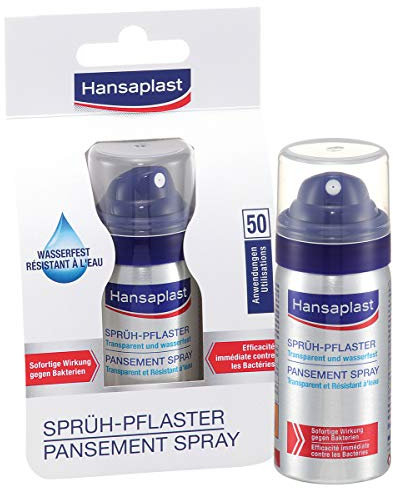Hansaplast Sprühpflaster, transparentes Pflasterspray für unsichtbaren Schutz, wasserfestes und atmungsaktives Pflaster für kleine Schnitt- und Schürfwunden, 1 x 32,5 ml