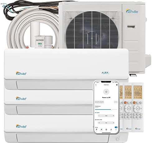 Senville 36000 BTU Tri Zone Mini Split Air Conditioner Heat Pump, 3 Ton, 3 Zone, Works with Alexa, White