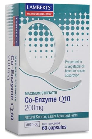 Lamberts Co-Enzyme Q10 200mg – Maximum Strength Ubiquinone – Vegan Formula – 60 Capsules