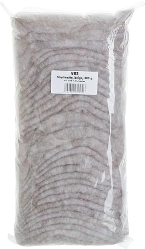 VBS Füllwatte Beige Polyester PES Waschbar bis 40°C Ideal für Kissen Puppen Bastelprojekte Weich und Formstabil 300 g