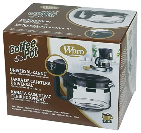 Wpro UCF100 Verseuse en verre 12 à 15 tasses, universelle, réglable en hauteur, compatible avec AEG DeLonghi Dicaff Krups Moulinex Philips Saeco Rowenta Severin Solac Bauknecht 48400000317