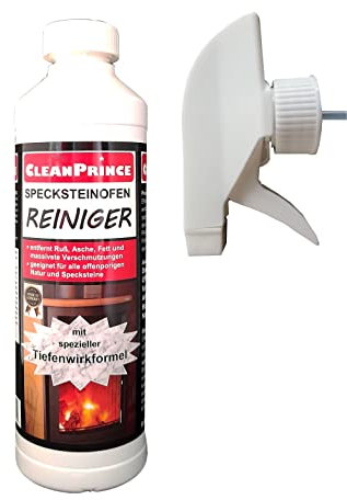 CleanPrince Specksteinofenreiniger 500 ml | Specksteinreiniger Natursteine Steinofen Ofenbank Reiniger Glas Ruß
