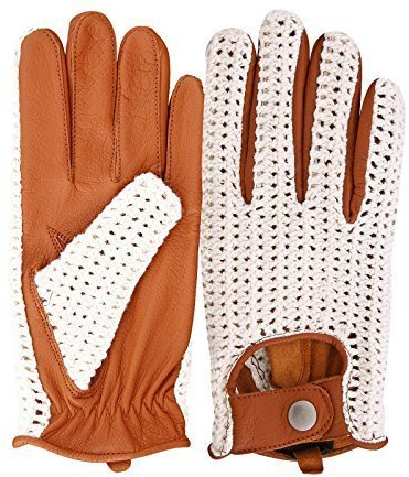 Kango Fitness Classic English Leather Driving Gloves Crochet String back Chauffeur Vintage fashion (Medium, 312 - COGNAC)