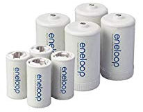 Eneloop Spacers 4 C Size Spacers & 4 D Size Spacers for Use with Ni-MH Rechargeable AA Battery Cells & Case Pack of 8
