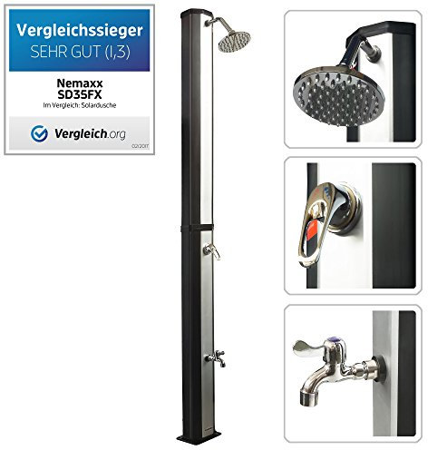 NEMAXX® Douche Solaire de Jardin 35L [INCL. Pommeau de Douche Pluie & Douche pour les Pieds] – Douche de Jardin, Solaire – Douche Solaire de Jardin,Douche Extérieure – Réservoir d’Eau Résistant aux UV