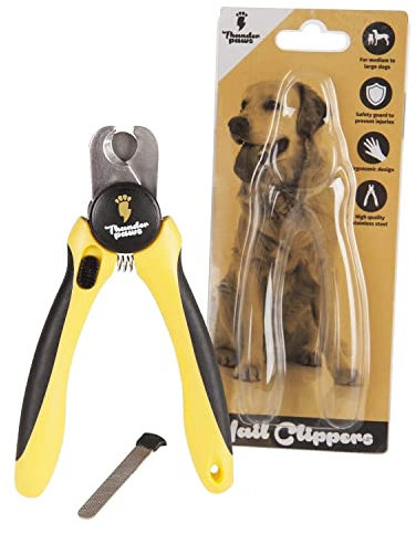 Thunderpaws Professionelle Krallenschere für Hunde mit Schutz, Sicherheitsschloss und Nagelfeile (Mittel bis Groß, Gelb)