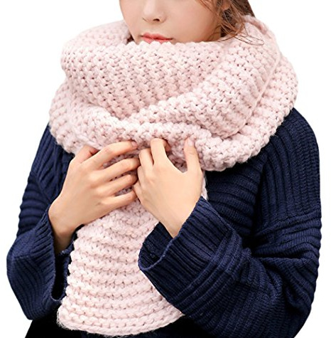 DELEY Unisex Couple Automne Hiver Echarpe Chunky Cable Tricot Chaud Doux Réversible Foulards Long Wrap Châles Etoles Noël Cadeaux Rose
