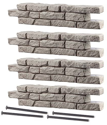 RTS Home Accents Rock Lock Interlocking Landscape Edging and Border System, Straight Section With Spikes, 4-Feet Long (Pack of 4)