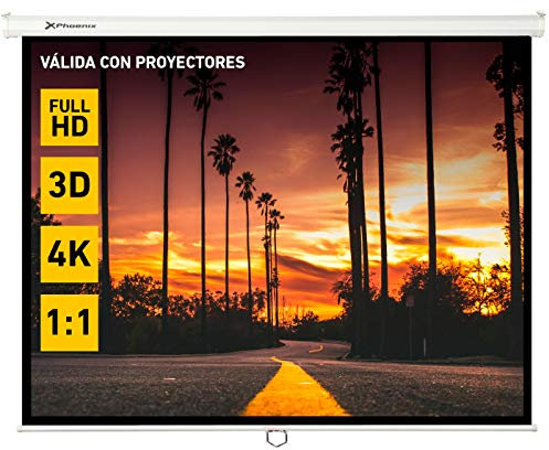 Phoenix Technologies - Pantalla de proyección Manual Plegable 112” 2 x 2m Formatos 1:1, 4:3, 16:9 de techo y pared, Blanco