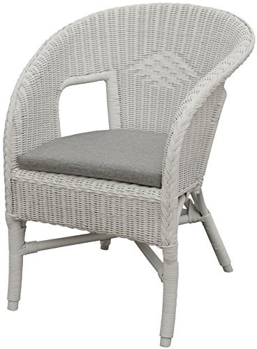 korb.outlet Rattan-Sessel/Stapelsessel Bella in der Farbe Weiss mit Polster, aus Natur-Rattan