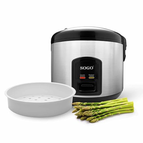 Sogo Arrocera Eléctrica Inteligente 1.8L con Bandeja de Cocción al Vapor Incluida - Olla Arrocera Digital Multicooker Antiadherente 10 Tazas 700W – Rice Cooker con Ciclo de Cocción Automática