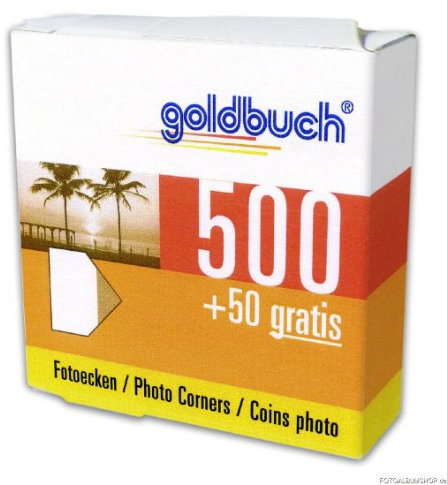 Goldbuch Fotoecken 500+50, Weiß, Glossy, Modern, Selbstklebend, Säurefrei, Horizontal, Vertikal, Rechteckig, Tischplatte, Kunststoffrahmen, Kunststoffrückwand, 500 Stück