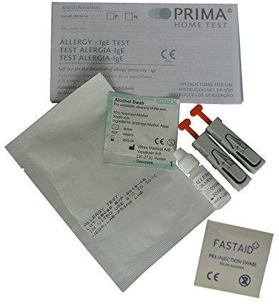Allergy Test Kit - Tests for Allergies (IgE) to Dog and Cat Hair, Pollens and Hay Fever - includeds Alcohol Swab (1 Test + Extra Wipe)