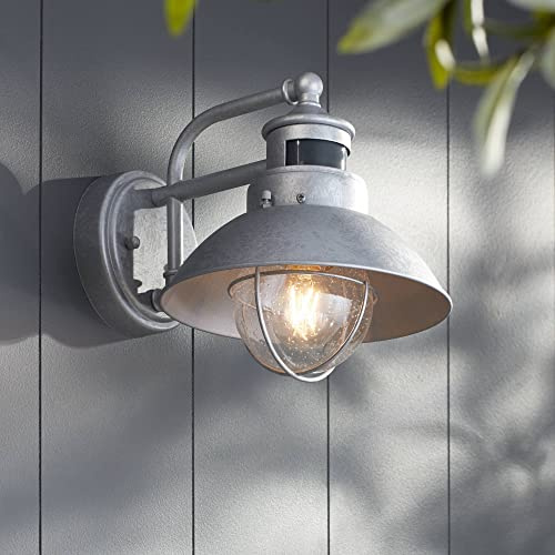 John Timberland Oberlin Rustic Industrial Farmhouse Outdoor Barn Light Fixture Galvanized Dusk to Dawn Motion Sensor 9 Clear Seedy Glass for Exterior Deck House Porch Yard Patio Outside Garage