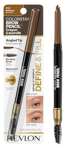 Revlon ColorStay Eyebrow Pencil with Spoolie Brush, Waterproof, Hair-Like Strokes for Natural Looking Brows, 210 Soft Brown, 0.021 oz