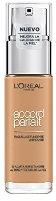 L'Oréal Paris Accord Parfait, Fondotinta Liquido, Pelli da Secche a Normali, Nuova Formula Arricchita con Acido Ialuronico, Colore: Caramel doré (6.5.D), 30 ml