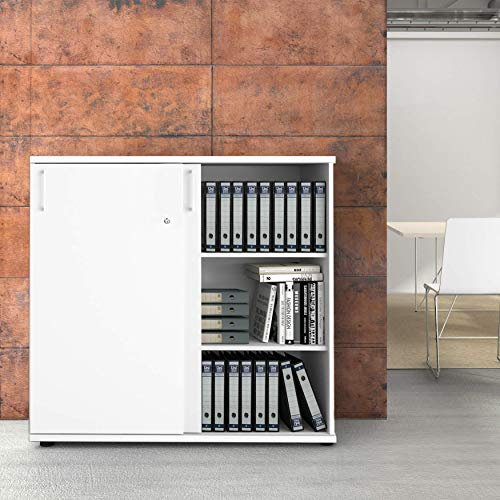Uni Aktenschrank 1,2M abschließbar 3OH Weiß Büroschrank Schiebetürenschrank