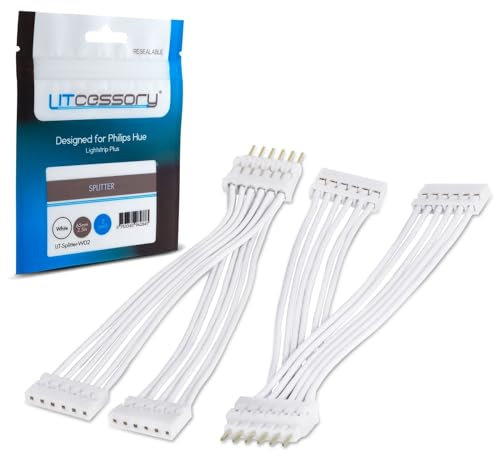 Litcessory Splitter for Philips Hue/WiZ Lightstrip (2 Pack, White - Standard 6-PIN V3 / WiZ Lightstrip)