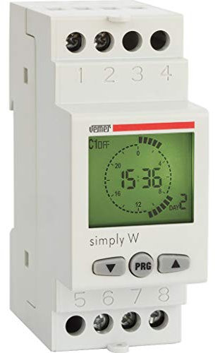 VEMER Simply W Interruptor Horario Digital, Temporizador con Programación Semanal, Instalación en Carril DIN, Blanco