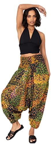 likemary Harem Pants Women 2-in-1 Strapless Jumpsuit & Boho Hippy Trousers | Harem Trousers with Pockets convert into a Strapless Jumpsuit. Balloon Leg Genie Pants or Cropped Capri Romper, 2-in-1 Outfit