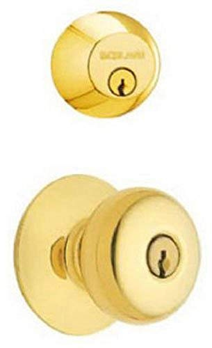 Schlage FB52N V PLY 505 B62 Double Cylinder Deadbolt and F51 Entry Plymouth Knob Keyed Alike, Finish, No Size, Brass/Bright Brass