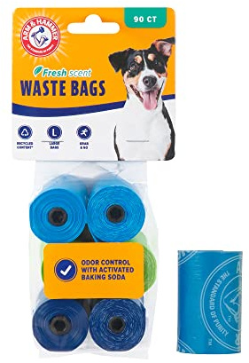 Arm & Hammer Durable Disposable Dog And Cat Waste Bags With Activated Baking Soda, 90 Dog Poop Bags, 9 x 14 Inches