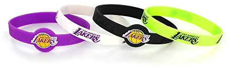 Aminco Officially Licensed NBA Los Angeles Lakers Silicone Bracelet (4-Pack), Team Colors