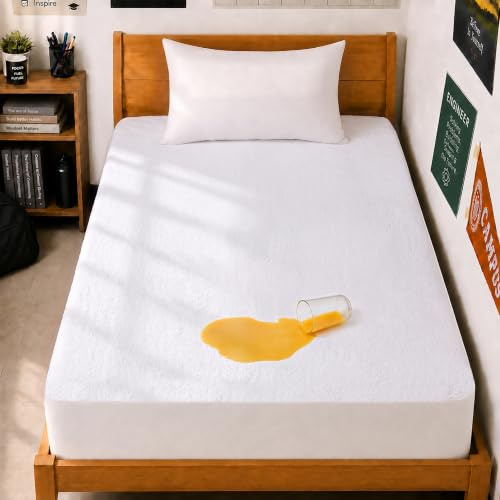 Twin XL Size Mattress Protector Waterproof, Premium 200 GSM Terry Mattress Cover, Soft & Breathable Bed Cover, Fitted Sheet Style Stretchable Deep Pockets 15 by Utopia Bedding (White)