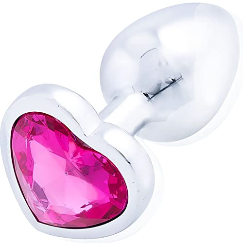 FOPS Plug Anale Nievole Metallo Diamante Rosa 7 cm ⌀2,7 cm Acciaio Inossidabile - Butt Plug Forma Cuore Dilatatore Anale per Donne Principianti Stimolazione Elegante e Sicura A20-3