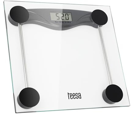 Teesa Báscula de baño digital de cristal con gran pantalla LCD, 180 kg TSA0801