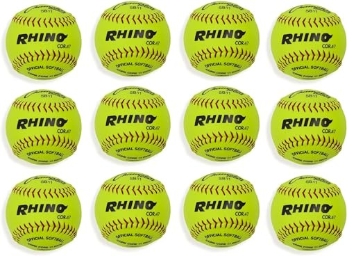 Champion Sports 11 Synthetic Leather Cover Softballs - Cork Core - Medium Compression - NFHS Approved - Raised Seams - Optic Yellow - Pack of 12