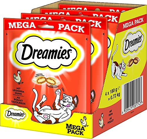 Dreamies Katzensnacks Katzenleckerli Klassiker mit Huhn, 4 Packungen (4 x 180g)