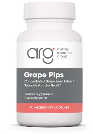 Allergy Research Group Grape Pips - Grape Seed Extract, Proanthocyanidins, Polyphenols, Herbal Supplement, Organic, 300mg Capsules - 90 Count