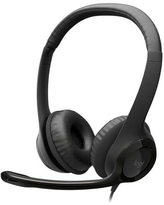 Logitech H390 Auriculares con Cable para PC/Portátil, Auriculares Estéreo con Micrófono con Supresión de Ruido, USB-A, Controles en línea, Funciona con Chromebook, Color Negro