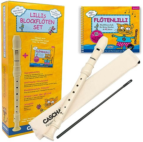 Cascha EH 3904 Lillis Blockflöten Set 5 teilig I Sopran Blockflöte Kunststoff deutsche Griffweise I Hochwertige Kunststoff Flöte mit Buch & CD - mit Spaß Blockflöte lernen für Kinder ab 4 Jahren