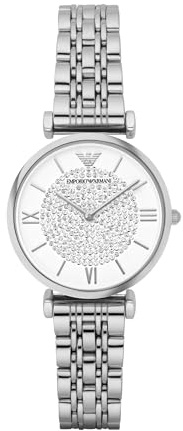Emporio Armani Watch For Women, 32mm Zweizeiger-Quarzwerk mit silberfarbenem Edelstahlarmband