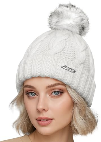 Neverless - Bonnet tricoté avec pompon en fourrure synthétique pour femme, taille unique