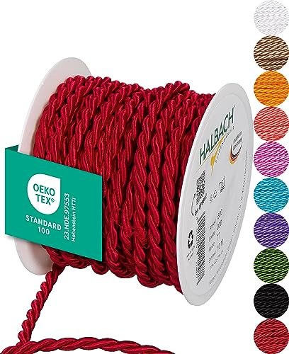 Halbach Seidenbänder Cordón de satén 6 mm de Ancho, 10 m de Longitud, para Decorar Regalos, cordón Brillante de Acetato, cordón Decorativo para Manualidades, Color: Rojo
