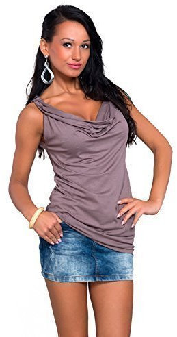 FUTURO FASHION® - Damen Top mit Wasserfall-Design - ärmellos - Viskose - einfarbig & schlicht - Größe 36-46 - 8124 - Cappuccino - 40 (L)