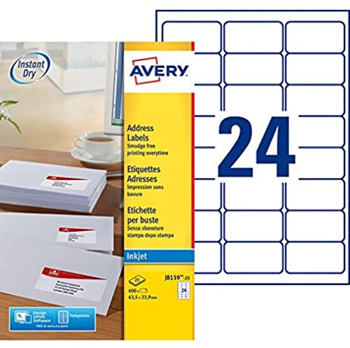 Avery Étiquettes Adresses Blanches Autocollantes 600 Pièces 63,5 x 33,9 mm Jet d'Encre