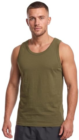Sleeveless Vest 100% Cotton Army Singlet Military Tank Top Combat Summer Gym Training Muscle Shirt - Olive - M