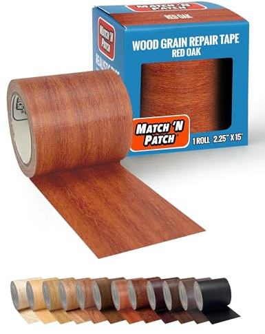 MATCH 'N PATCH Wood Grain Repair Tape - Red Oak, 2.25 in x 15 ft (1-Pack) – Wood Grain Colored Duct Tape for Mirror Frame, Trim, Borders, Floor and Other Furniture, Scratch Repair Kit