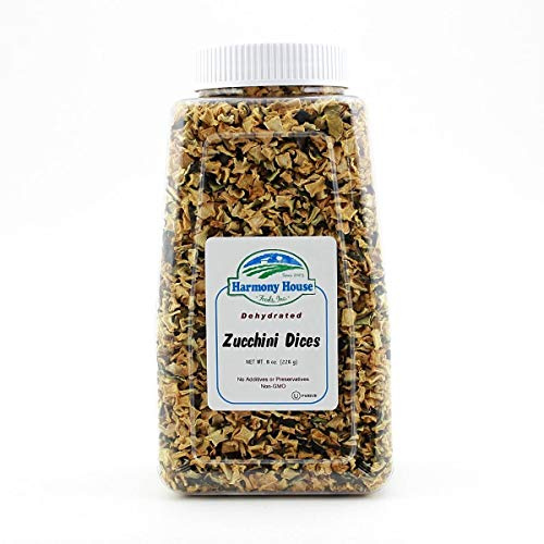 Harmony House Foods Dried Zucchini, diced (10 oz, Quart Size Jar) for Cooking, Camping, Emergency Supply, and More