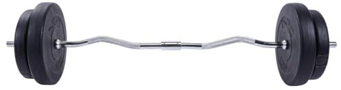 GYRONETICS® Hantelset - 30 kg, SZ-Stange 120cm, Verchromt, Rutschfest und Gerändelt, 25mm, 2x5kg, 2x7,5kg, Kunststoff Hantelscheiben, mit 2 Sternverschlüssen - SZ-Curl Set, Langhantel Set, Curlstange