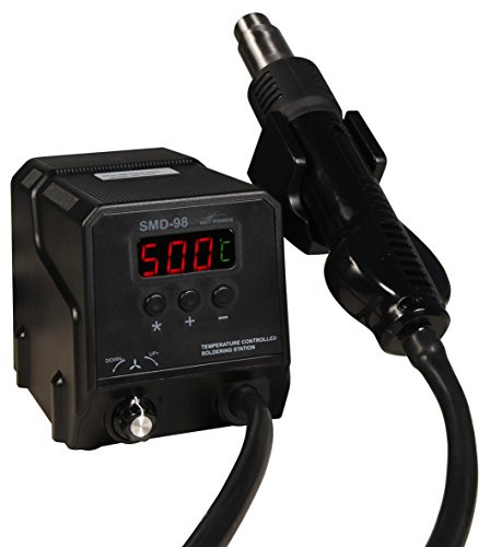 MC POWER SMD Heißluft Lötstation Entlötstation | SMD-98 | 300W, Luftmenge Temperatur einstellbar 150-500°C, inkl. 3 Aufsätzen ESD sicher Platinen löten