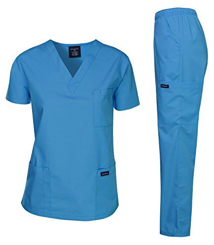 Dagacci Scrubs Medical Uniform Women and Man Scrubs Set Medical Scrubs Top and Pants, Turquoise, Medium